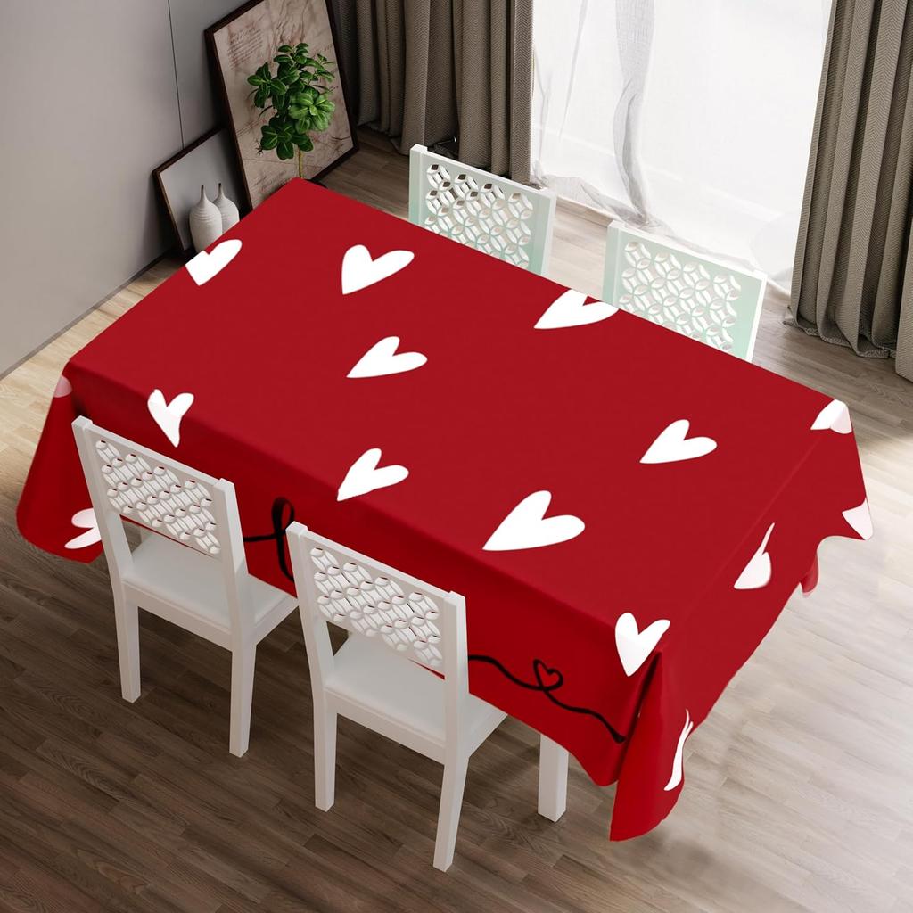 Valentines Day Decor Tablecloth 60x84 Inch: Valentine’s Day Decorations Heart Table Cover for Home(Red)
