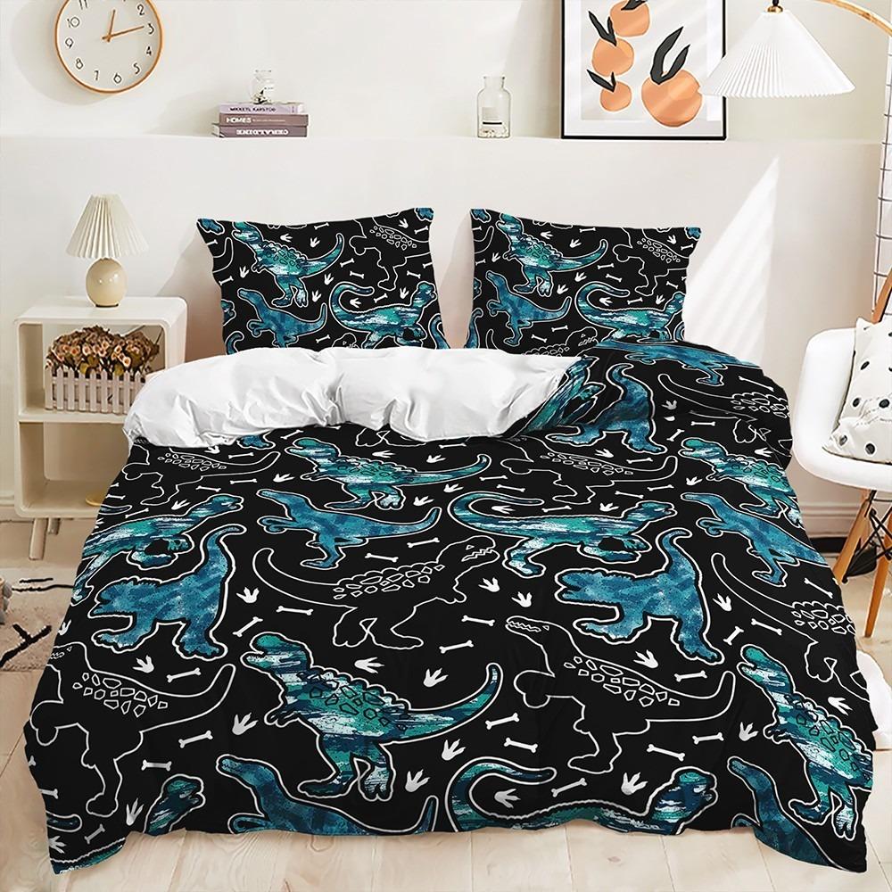 Cartoon Animal Bedding Set Children's Teen Duvet Cover Pillowcase with Dinosaur Pattern Boys Single Double King Queen, 2/3 Pieces