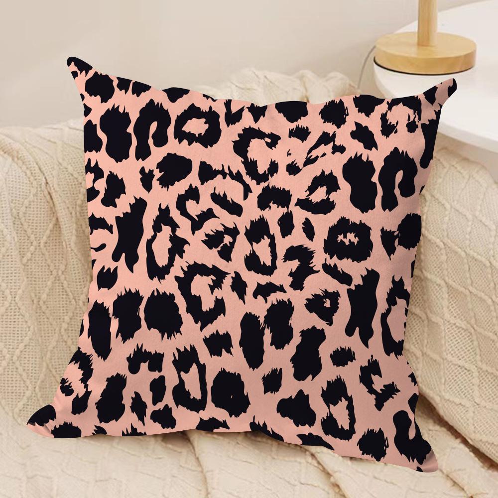 Leopard Print Texture Cushion Cover Soft Plush Fabric Double-Sided Printed Sofa Cushion Cover for All Seasons Home Decor Gift
