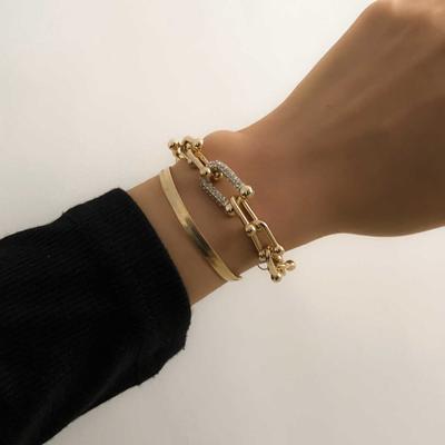 U-Shaped Bangle Bracelets for Women Punk Metal Snake Bone Shape Bracelet Trendy Zircon