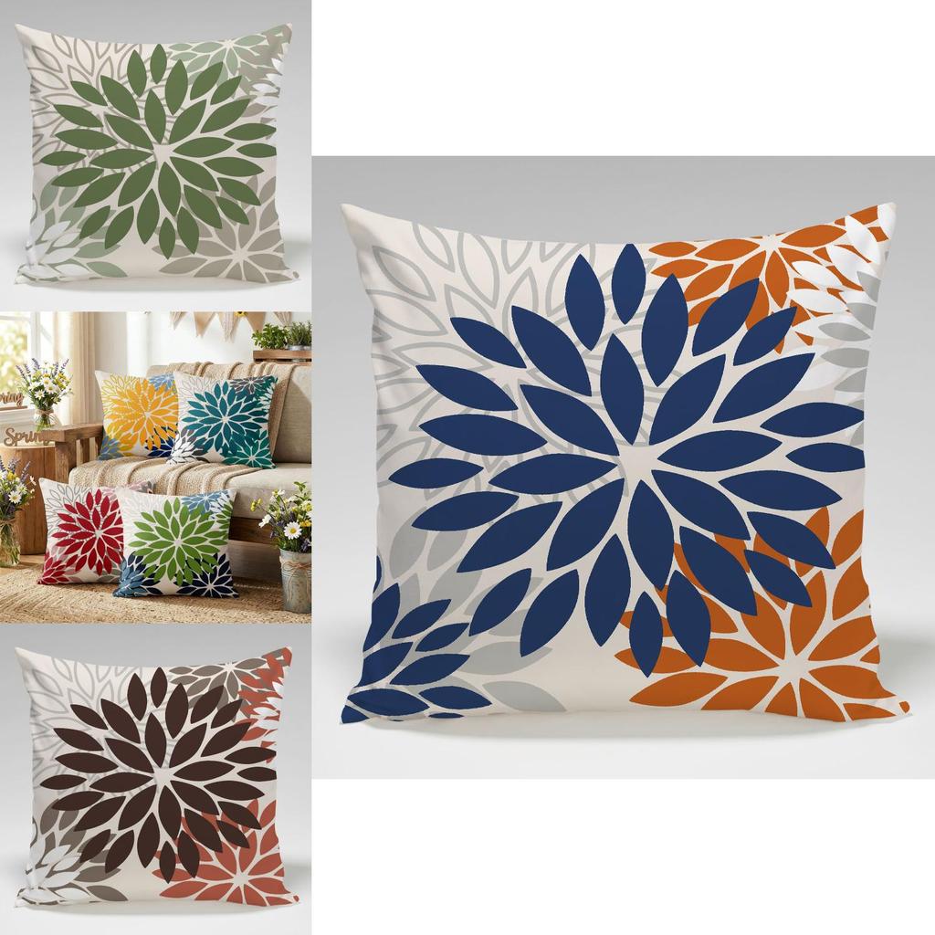 Geometric Color Flower Pillow Cover Polyester Fabric Modern Decor For Living Room