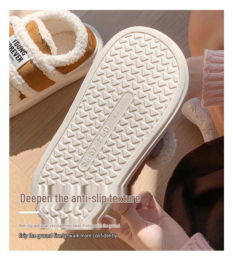 Women's Retro Velcro Cotton Slippers - Non-Slip, Warm Velvet, Full Heel for Autumn/Winter.