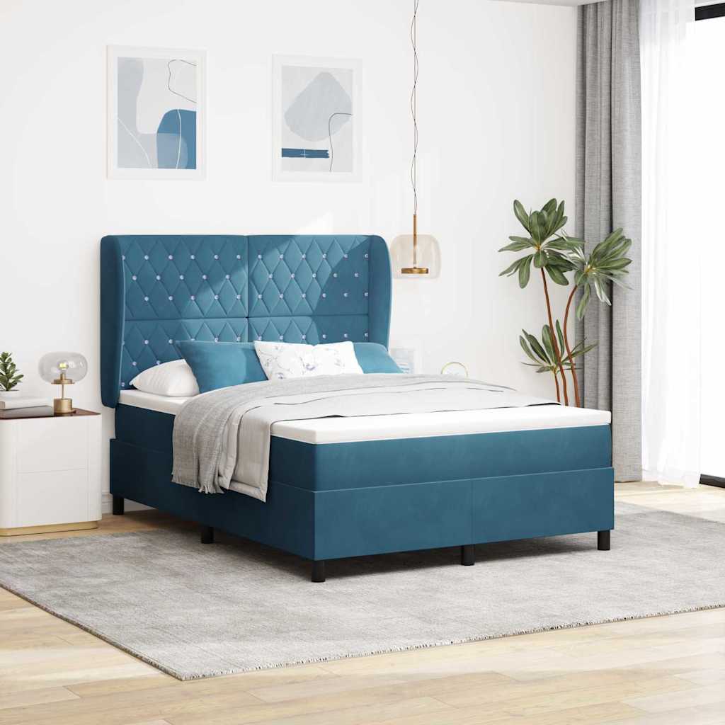 Box Spring Bed with Mattress Dark Blue 200 X 160 Cm Velvet