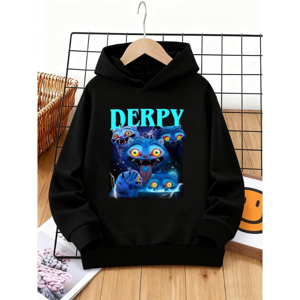 

Children s Hooded Sweatshirt: Derpy Fantasy Blue Cat Print, A Cool And Funny Children s Clothing Item 100