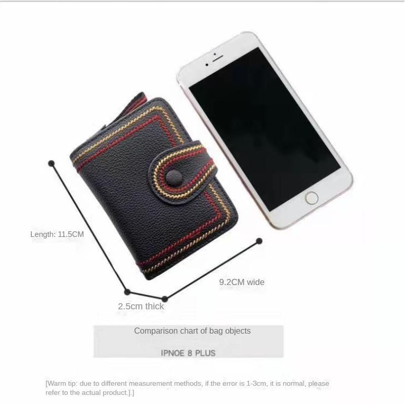 Women's Wallet PU Leather Short Zipper Credit Bank Business Card Holder Buckle Sanded Portable Anti-theft Brush Mini Coin Purse