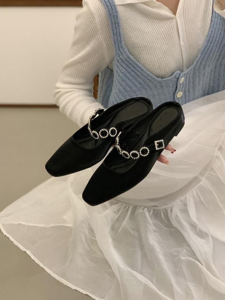 Inner heightening thick-soled silver evening bag head half slippers fairy shoes outer wear 2025 spring and summer Mary Jane single shoes