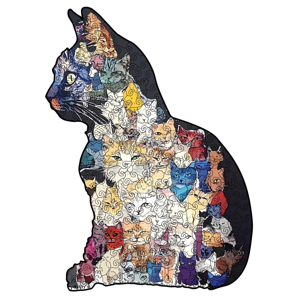 Wacocetoy Cross-Border Cat Collage Irregular Wooden Jigsaw Puzzle: Challenging Money Box Style