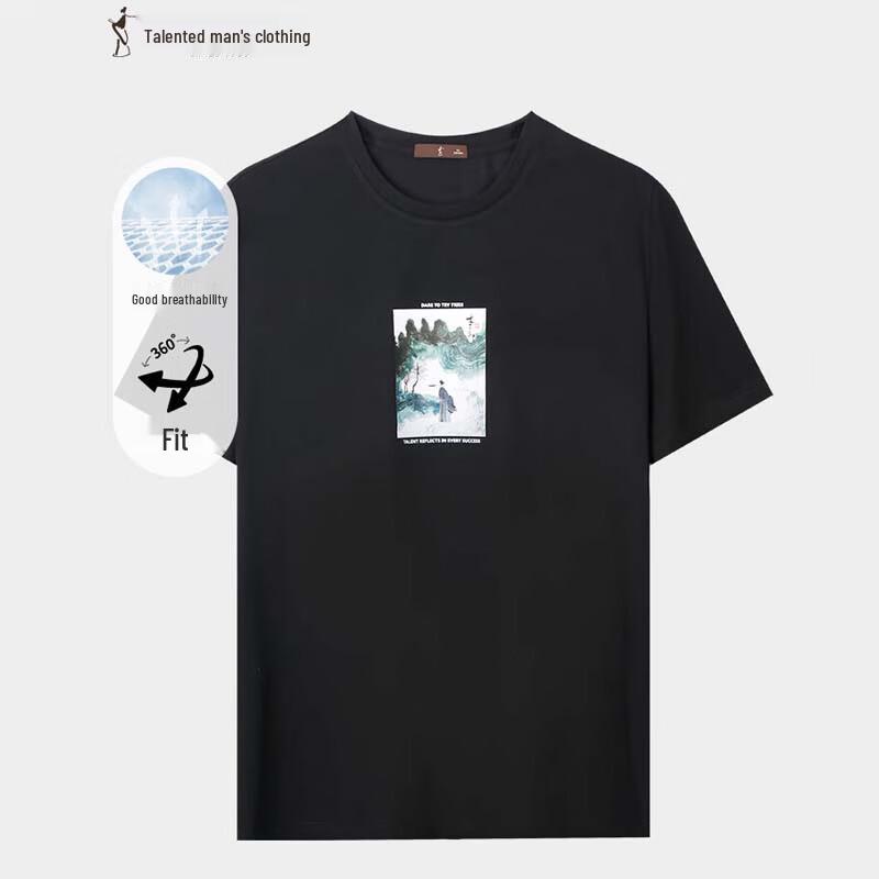 TRIES Men s Chinese Style Short-Sleeved T-Shirt 81252E1810 M (48)