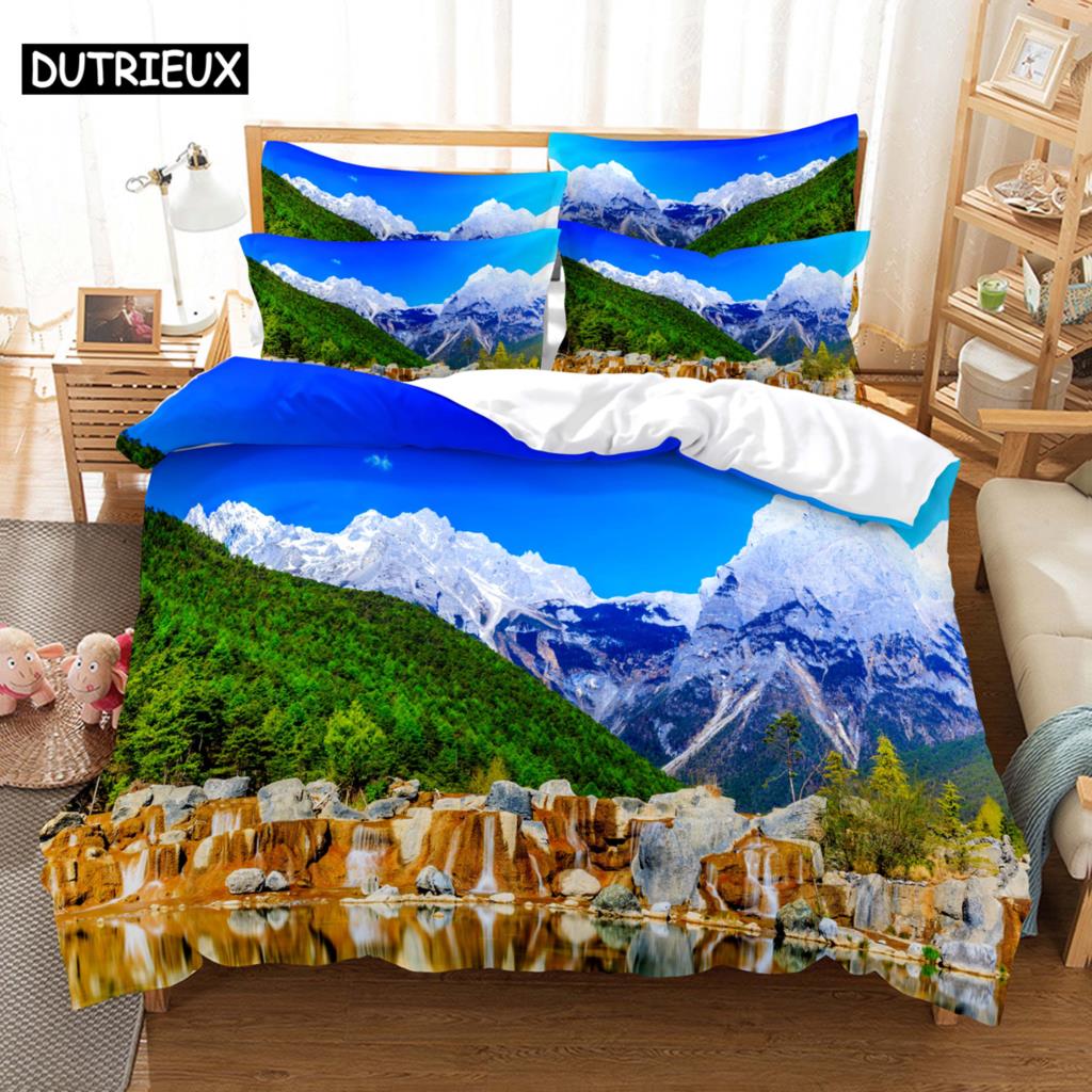 3D HD Scenic Quilt Cover Duvet Pillow Case bed Set Linen Woods Scene Forest King Queen Twin Single Double 3PCS 2PCS Home Textile