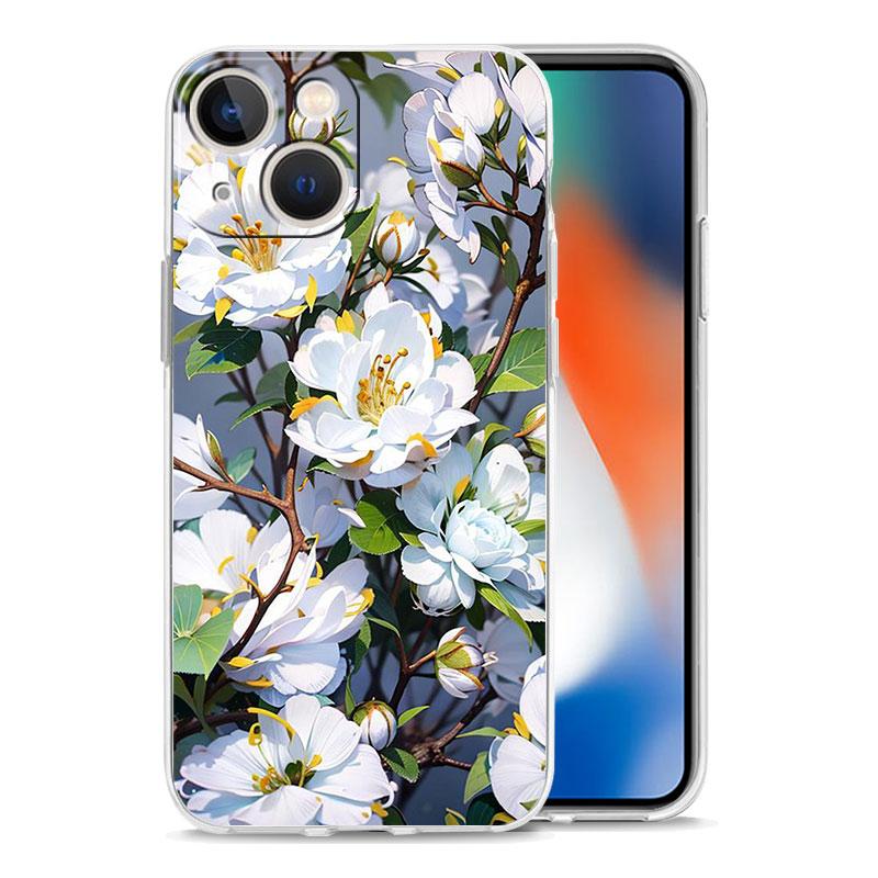 Cherry Blossom Tree Luxury Transparent Phone Case For iPhone 15 14 13 12 mini 11 Pro Max XS X XR SE 7 8 Plus Clear Cover