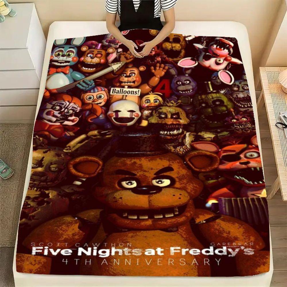 Fünf Nächte bei Freddy's 4. Jubiläumsdecke - Gemütlicher Fleece-Überwurf mit ikonischen Animatronics, einschließlich Freddy Fazbear, Clow