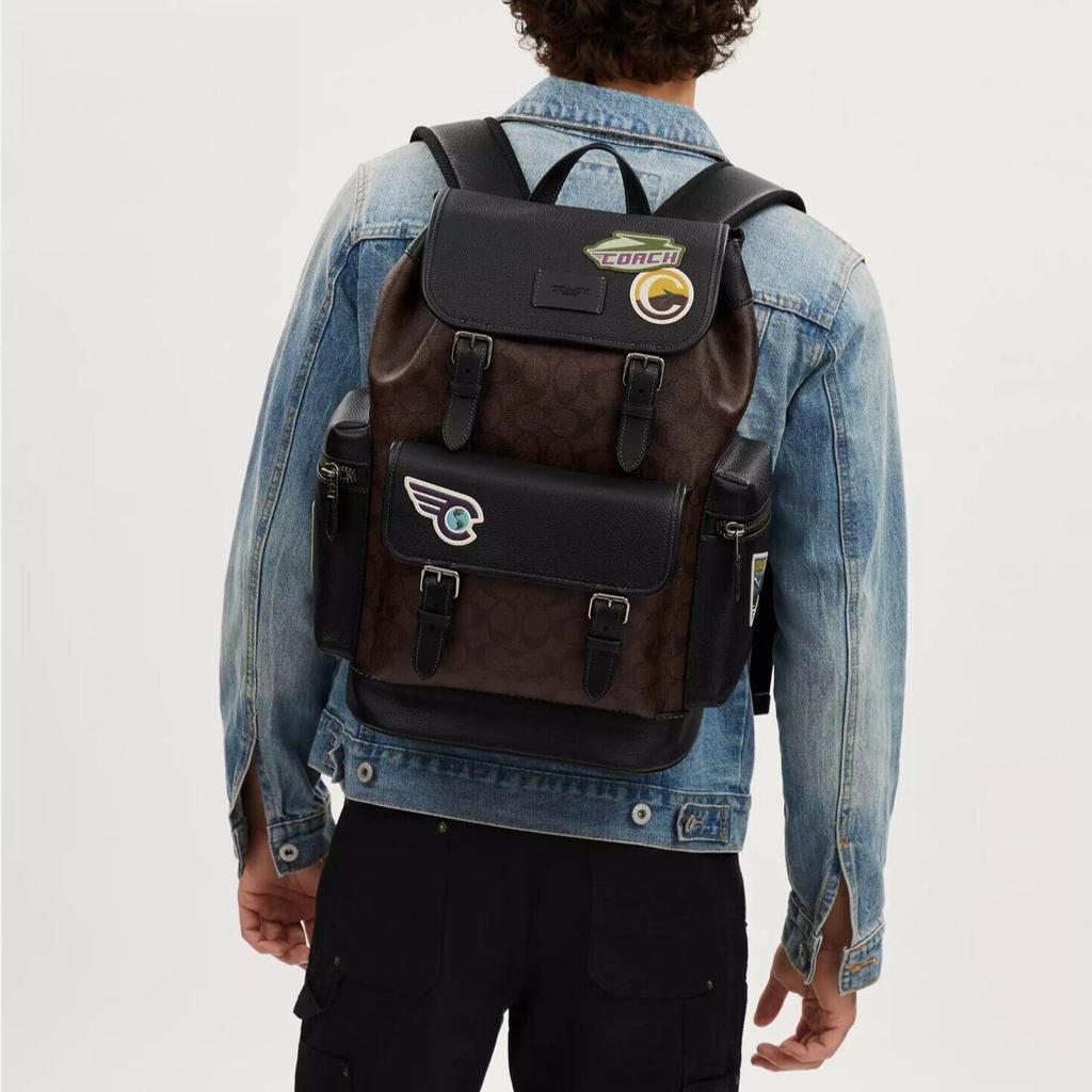 Coach Sprint 29 Classic Print Drawstring Closure Coated Canvas And Smooth Calfskin Backpack Large Men Backpack Brown Black CT014-QBMAA