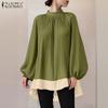 Women Stand Collar Long Sleeve Loose Casual Splice Blouse