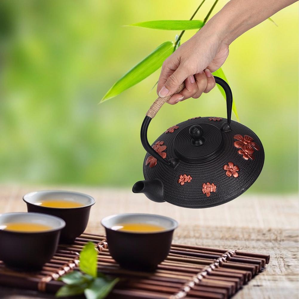 

0.9L Red Oriental Cherry Pattern Classic Cast Iron Teapot Kettle Tea Pot Drinkware Tool