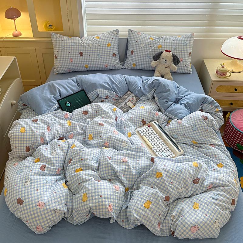 Double-Layer Gauze Cotton Printed Bedding Set - 3 or 4-Piece Options