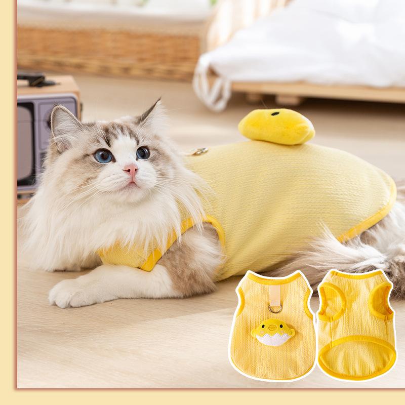 

Весенне-летняя кошачья одежда милый трехмерный цыпленок тяговый жилет синий кот котенок бесшерстный кот дышащая одежда для питомцев XXL (recommended weight 15-10kg)