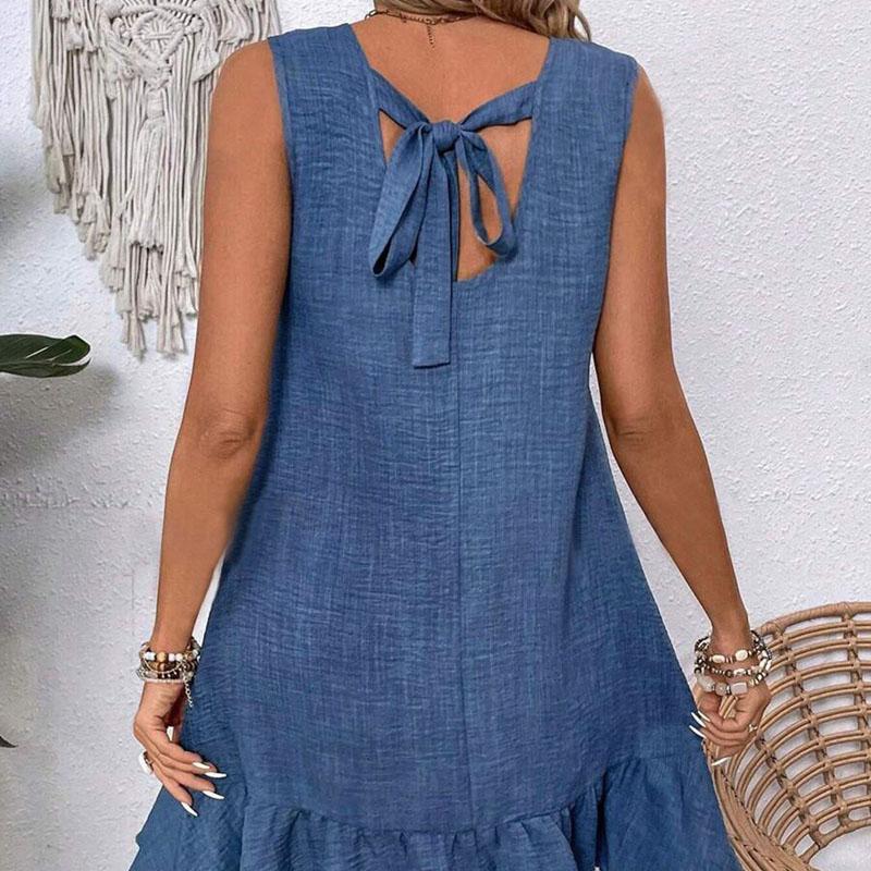 

2025 summer new women s vest ruffled sleeve casual dress blue women s elegant mini skirt S джинсовий синього кольору