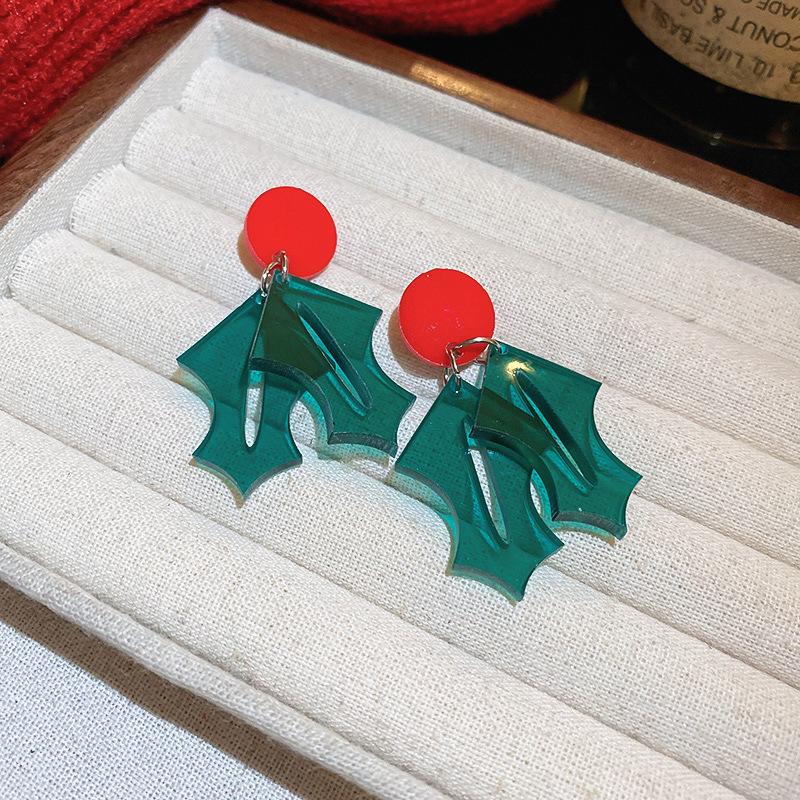 Silver Needle Christmas Snowflake & Santa Geometric Earrings - Fashionable Creative Design Jewelry