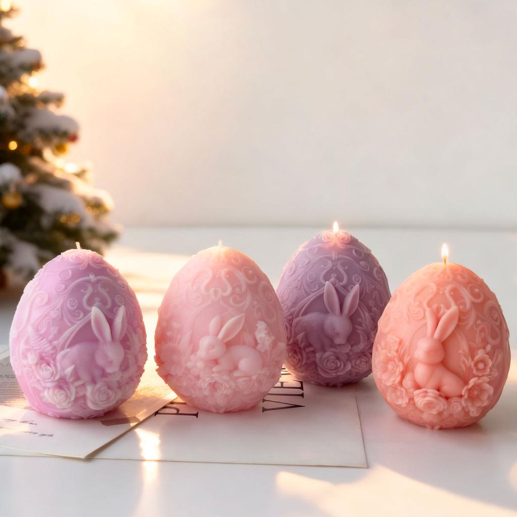 3d Plaster Craft Mold Reusable Bunny Candle Mold Easter Egg Silicone Mold Food-Grade For Plaster Decorations Resin Ornaments