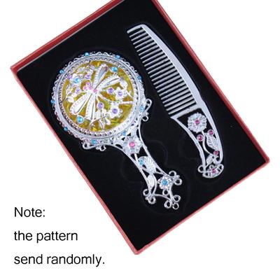Handspiegel Vintage Make-upspiegel Legering Draagbare Retro Spiegel Kam Set met Hol Handvat Compacte Spiegel