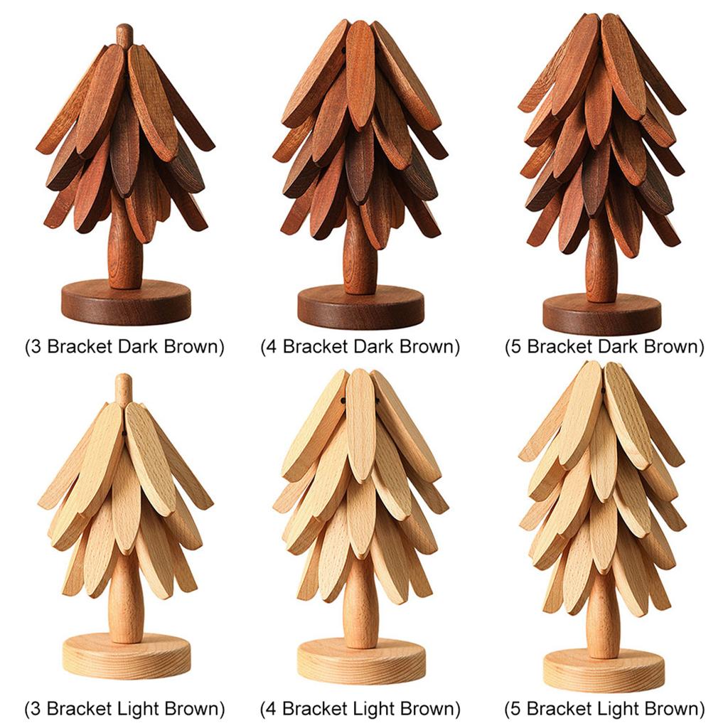 Tree Shape Anti Scald Coasters Set Wooden Foldable Trivet Christmas Tree Insulated Pad Set for Hot Dishes Pot Bowl Teapot Holder