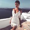 Spaghetti Straps Tassels Dress Fringe V Neck Dress Fashion Slim Dress  Party