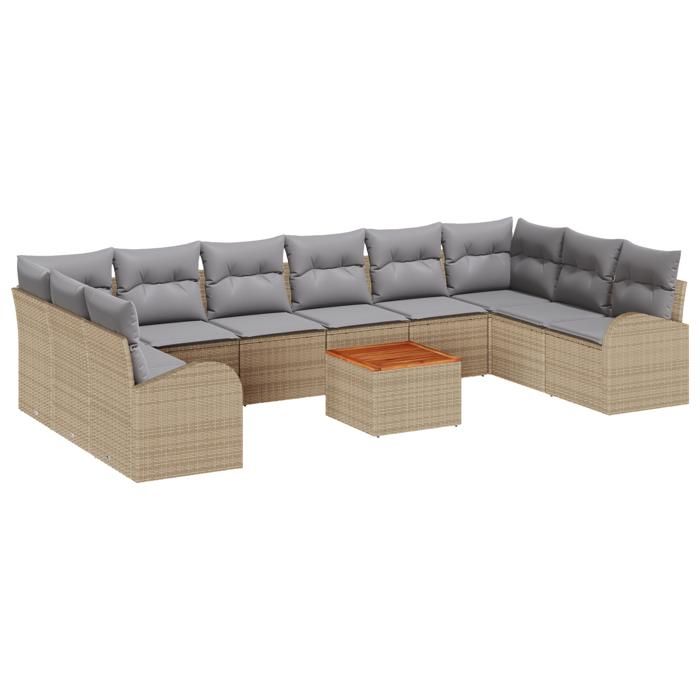 VidaXL Ensemble de Canapé de Jardin de 11 Pièces avec Coussins Beige Rotin Synthétique Acacia 3356299