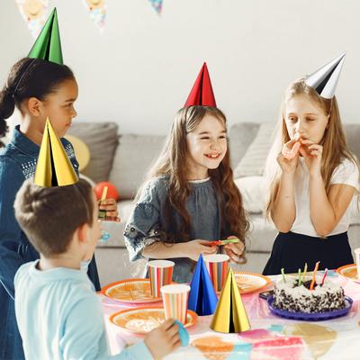 Cone Party Hats Colorful Metallic Foil Birthday Cone Hats Bulk Metallic Foil With Elastic String Set In 5 Colors