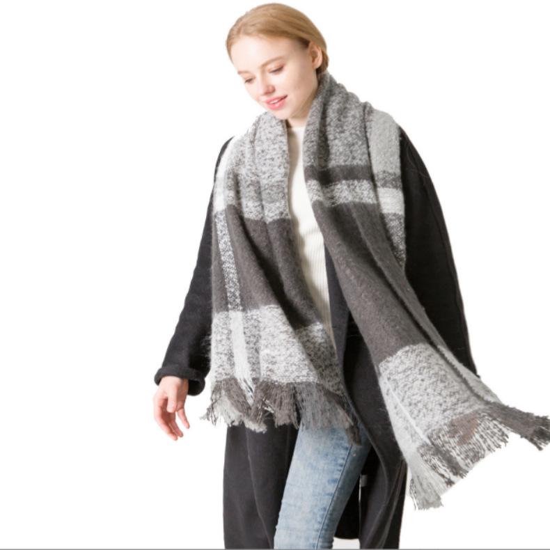Autumn and Winter Polyester Circle Sand Plaid Scarf Women's Warm Fringed Scarf Shawl