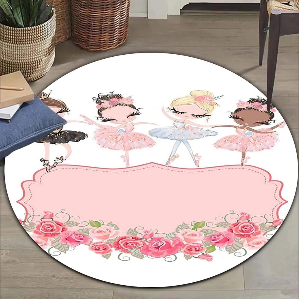 Cartoon Ballet Girl Round Carpet Moon Princess Print Rug For Children's Room Sofa Living Room Balcony Corridor Decor Floor Mat