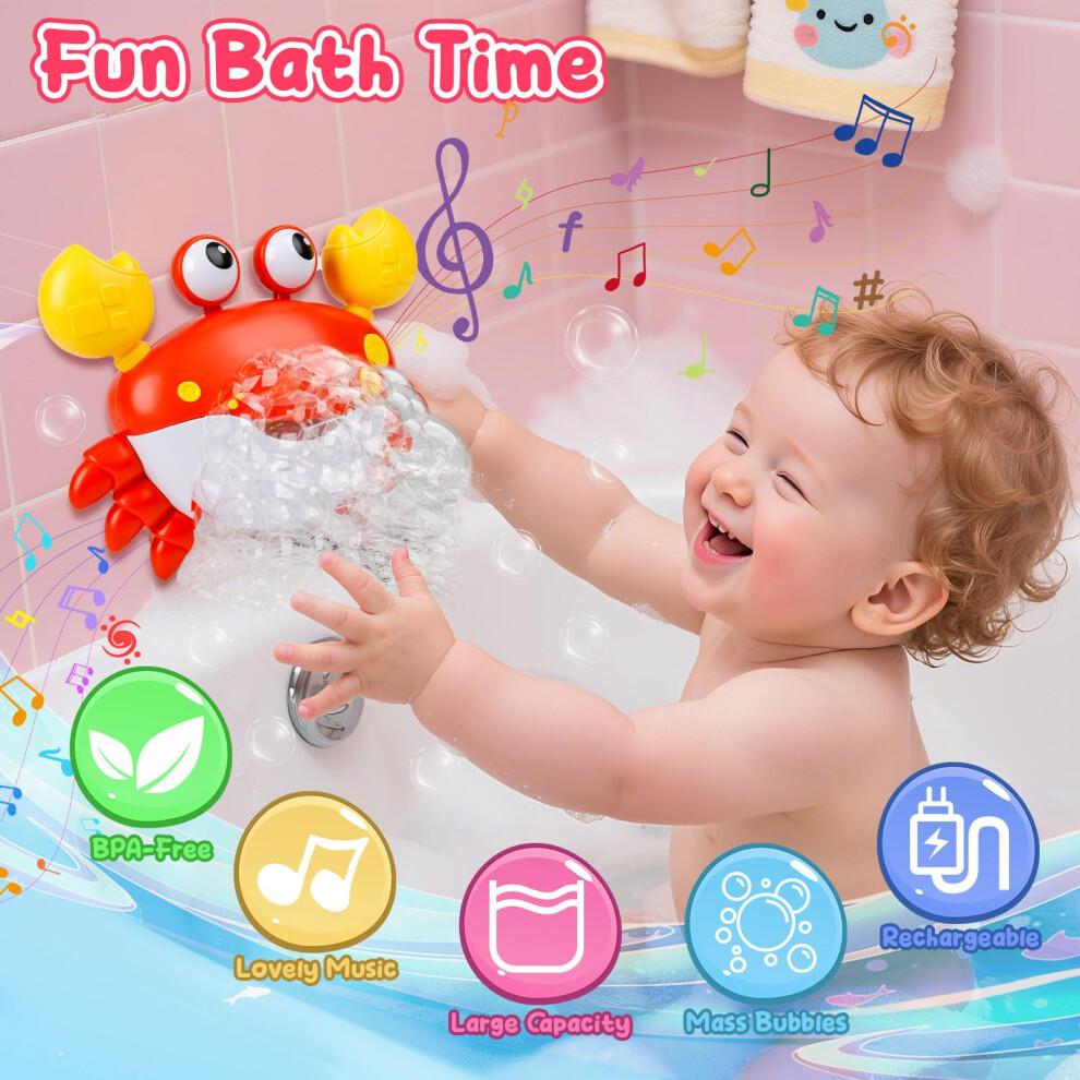 JoiTale Baby Bath Toys, Rechargeable Bath Bubble Machine with 12 Songs, Automatic Crab Bubble Maker Bath Toy for Toddler, Sensory Shower Toy for 1-6