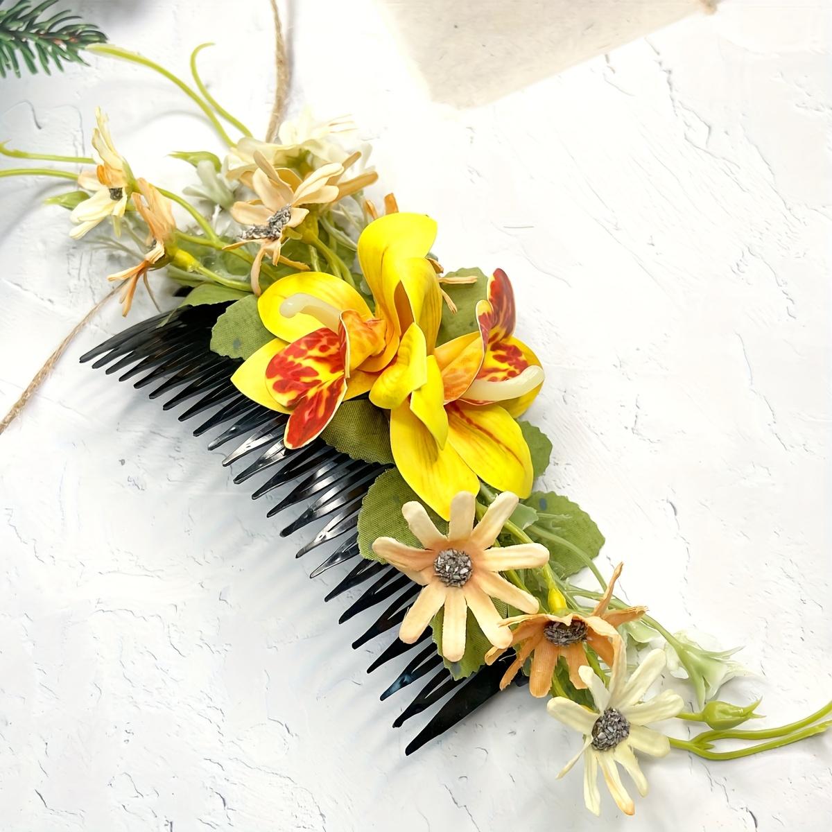 

New Bohemian Dai-Style Simulated Fabric Solid Color Hawaiian Daisy Flower Hair Comb Headpiece Suitable for Beach Vacation Photo Shoots жовтий