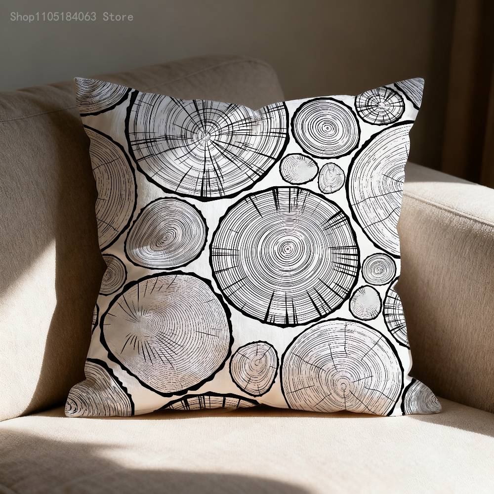 Natural Woodland Tree Ring Pattern Pillow Case For Sofa Decor Car Office Room Printing Cushion Cover Decorations and Protector