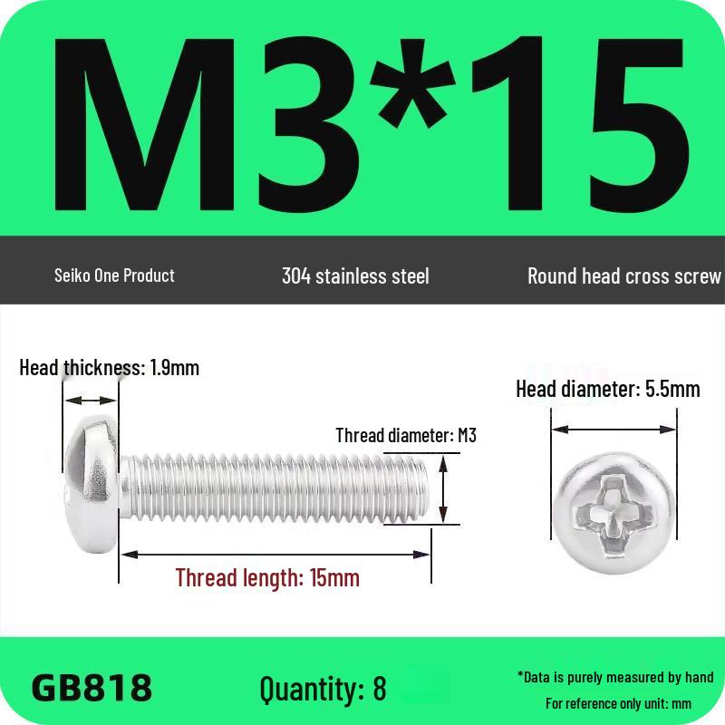 Phillips Pan Head Machine Screws, 304 Stainless Steel, Sizes M1-M10