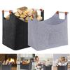 Felt Basket Firewood Box with Wooden Handles Foldable Wood Basket for Firewood Wood Newspapers Clothes Storage Basket