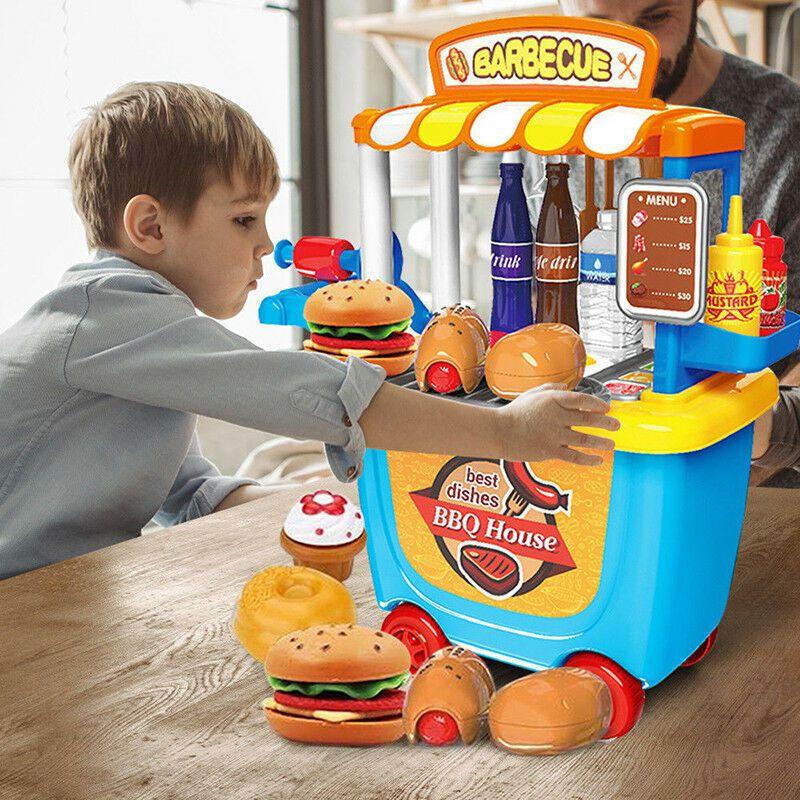 Cute Simulation Kids Ice Cream Shop Kitchen Cart Pretend Toy Set Role Play Gift