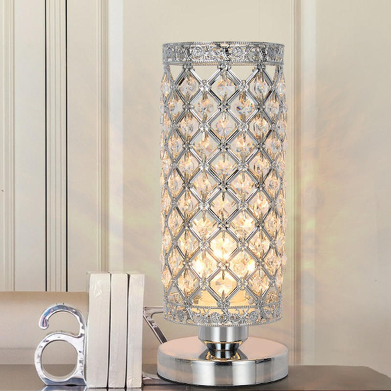 Modern crystal table lamp in silver shade night lamp for bedroom in living