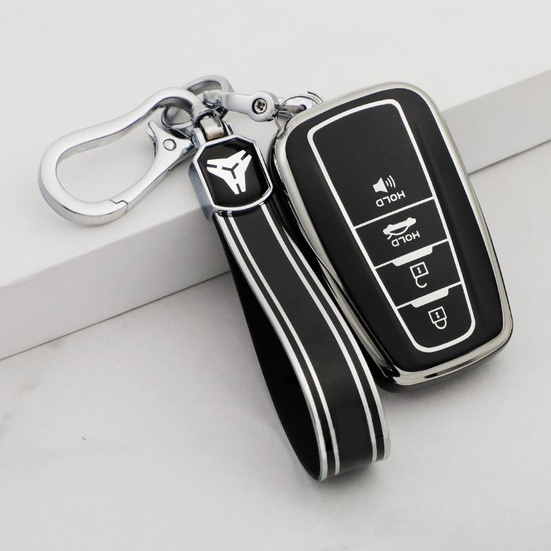 4 Buttons TPU Car Key Case Cover Fob for Toyota Camry CHR Corolla RAV4 Avalon Land Cruiser Prado Prius 2017 - 2022 Keychain