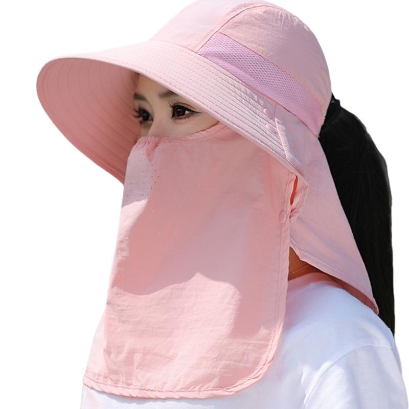 Chapeau Masque Facial Protection Solaire pour Femmes Chapeau de Soleil à Large Bord avec Cordon de Serrage Réglable Chapeau Respirant pour Activité en Plein Air