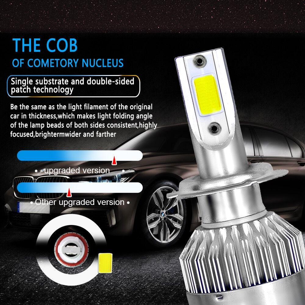 H7 300w Pair 36000lm Cob Led Headlight Bulbs Kit Highlow Beams 6000k White Lamp