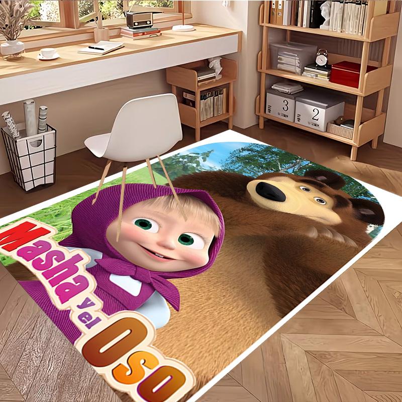 Masha and The Bear Print Rug, Washable Floor Carpet, For Entryway Dorm Laundry Room Office Study, Home Decor Birthday Christmas Gift