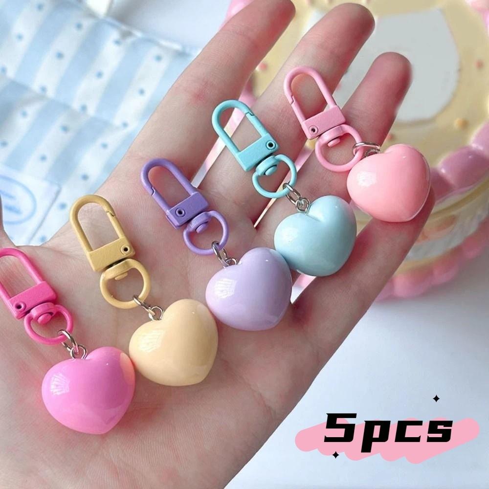 5pcs Anti-lost Heart Pendant Keyring Macaron Colors Car Keychain  Hanging Jewelry