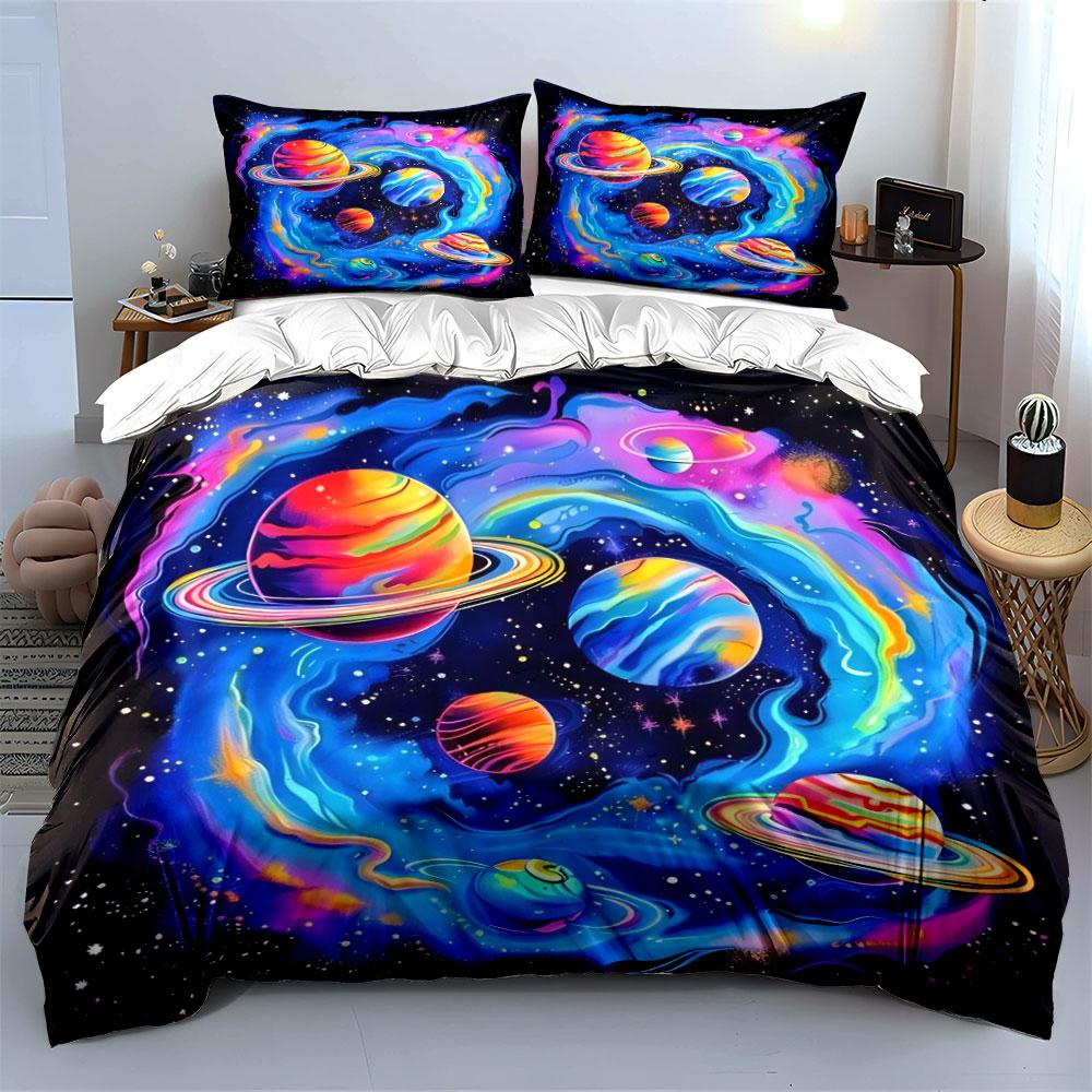 Colorful Galaxy Space Decor Artwork Soft Comfortable Duvet Cover Bedding Set Included 1*Duvet Cover & 2*Pillowcases, Gift