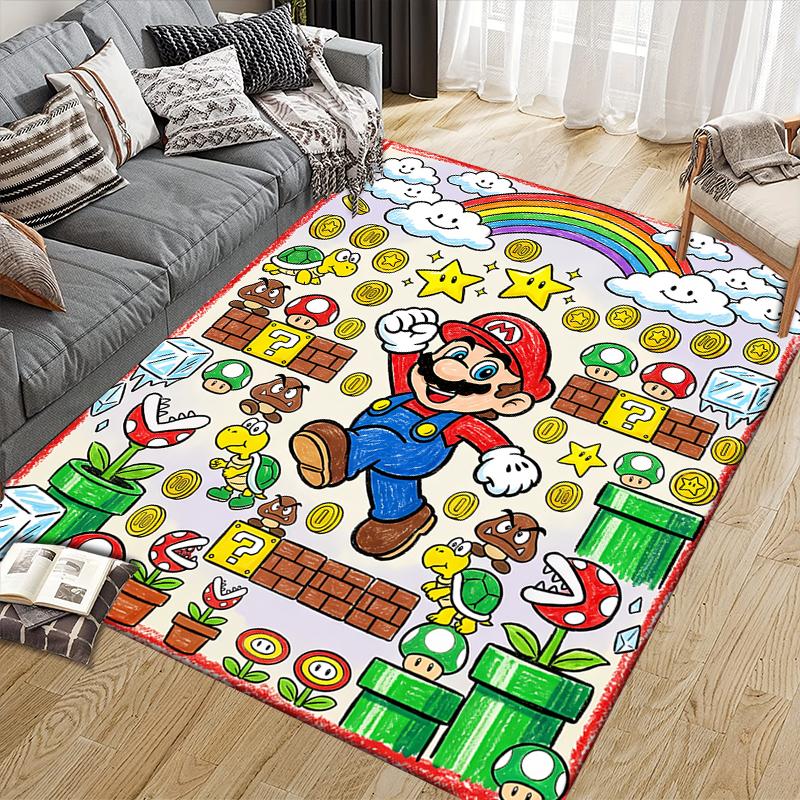 Mario Crayon Drawing Style Area Rug, Mario Fan Soft Carpet, Great Gift.chl