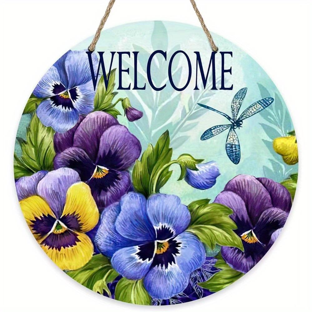 1pc 2d Flat Bolisom Welcomes Spring Summer Flowers Hummingbird Pygmy Lavender Round Wooden Sign - 20cm for Farmhouse Home Wall Decor