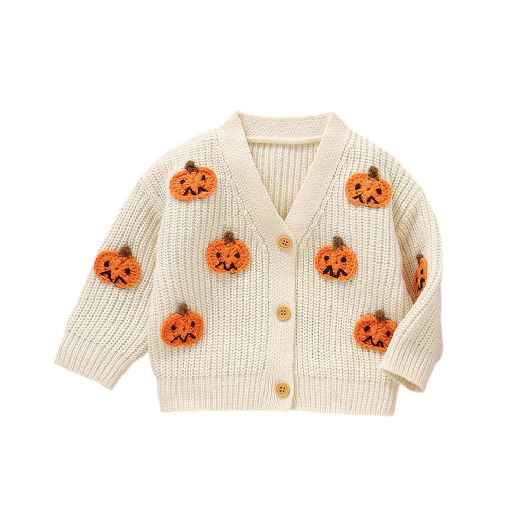 Halloween Pumpkin Knit Cardigan - V-Neck Long Sleeve Cover