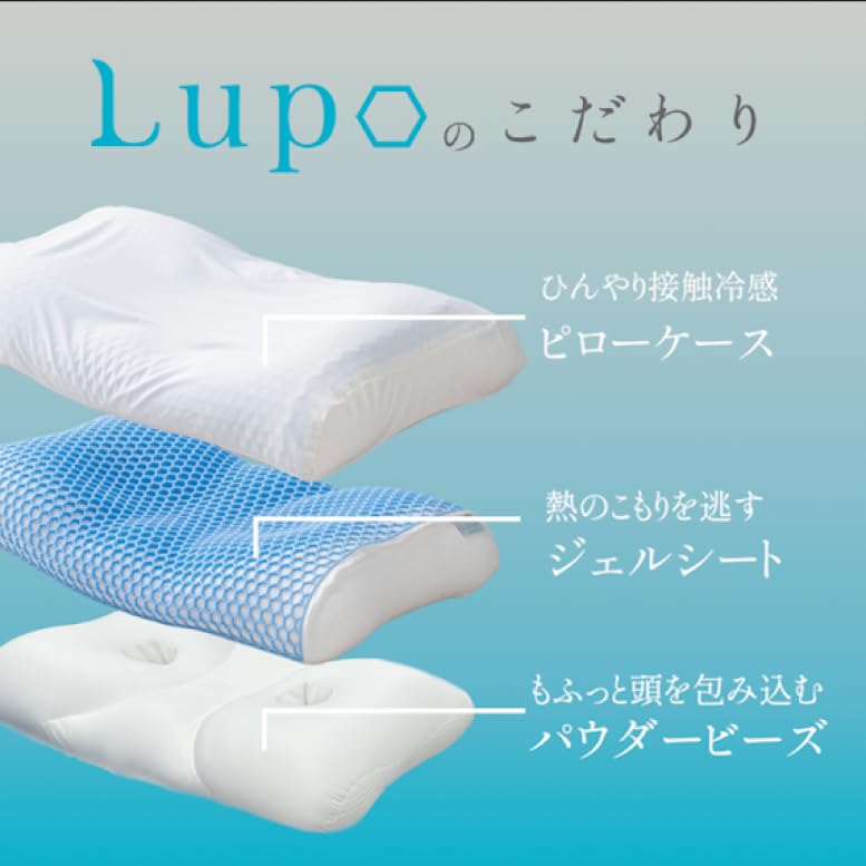 Lupo Cooling Pillow with Case, Gel and Powder Beads, Cooling and Chilling, Suitable for Back and Side Sleepers, Popular Pillow