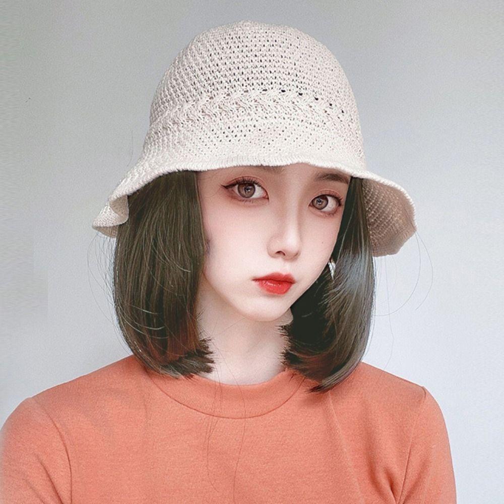Women Girls Spring Straight Bob Wigs Fisherman Hat Wig Sunshade Hat Short Wigs Bucket Hat Fake Hair