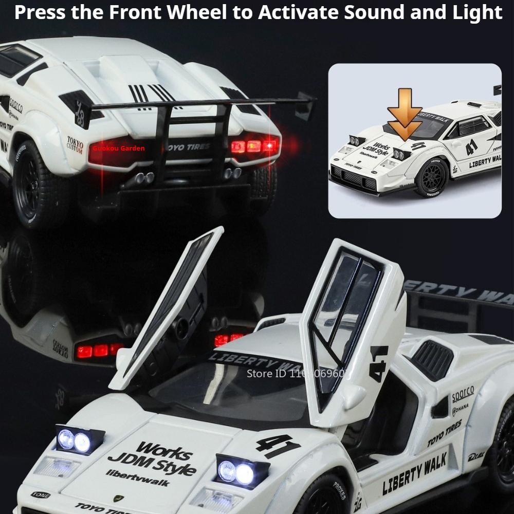 1:32 Scale Countach LBWK LP500S Car Model Toy Sound Light Pull Back Doors Opened High Simulation Cars Models Desktop Ornament