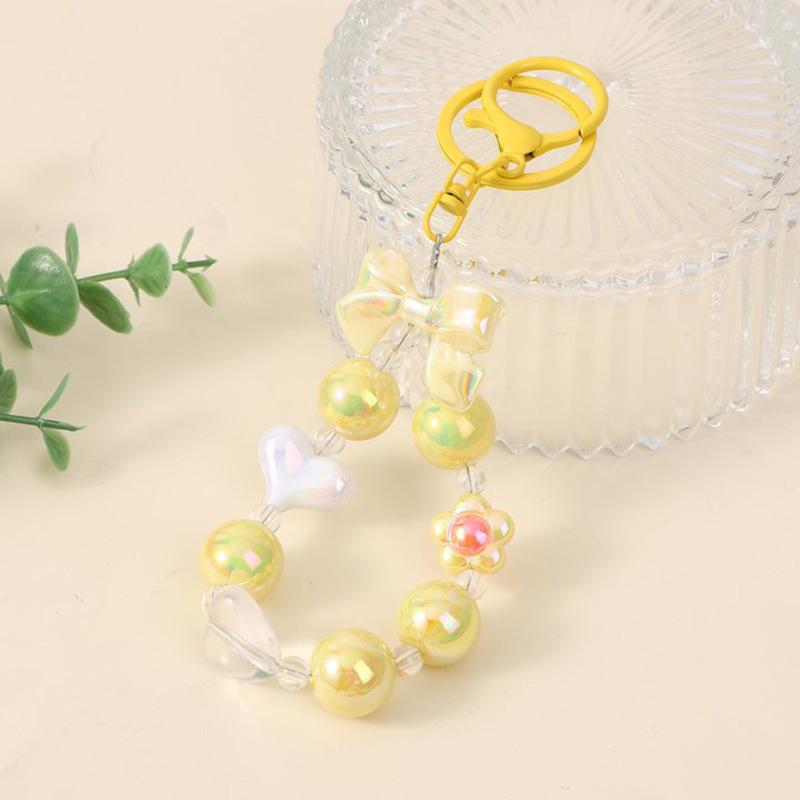 Colorful Beaded Flower Keychain, Kawaii Acrylic Flower Bag Charm with Clip